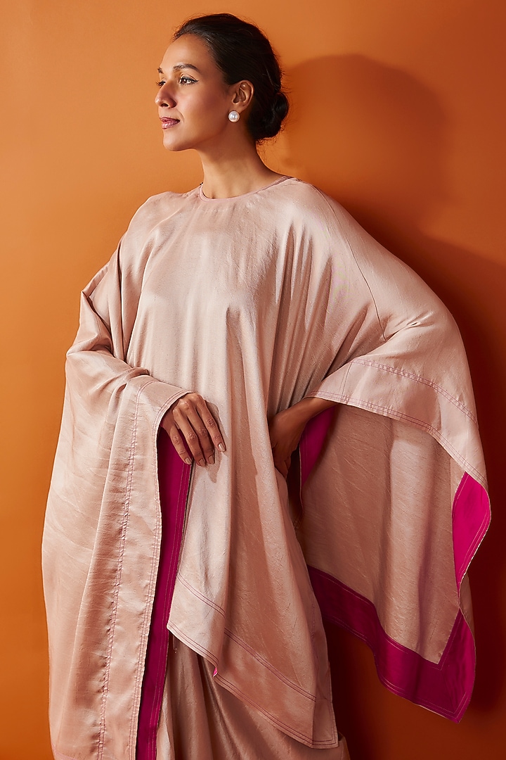 Nude Pure Silk Dupion Draped Skirt Set by Twinkle Hanspal at Pernia's Pop Up Shop