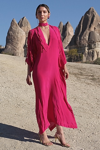Fuchsia Crepe Kaftan by Twinkle Hanspal