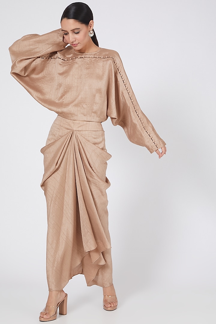 Beige Satin Slub Skirt Set by Twinkle Hanspal at Pernia's Pop Up Shop