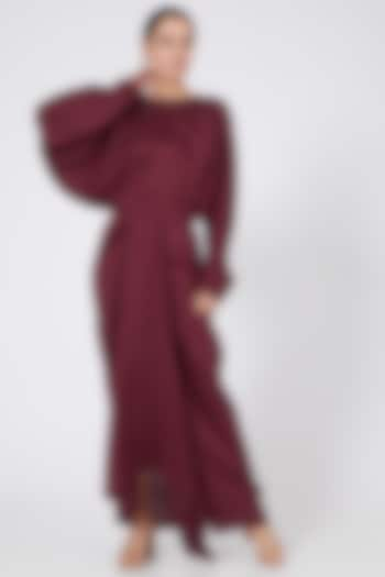 Wine Satin Slub Skirt Set by Twinkle Hanspal at Pernia's Pop Up Shop