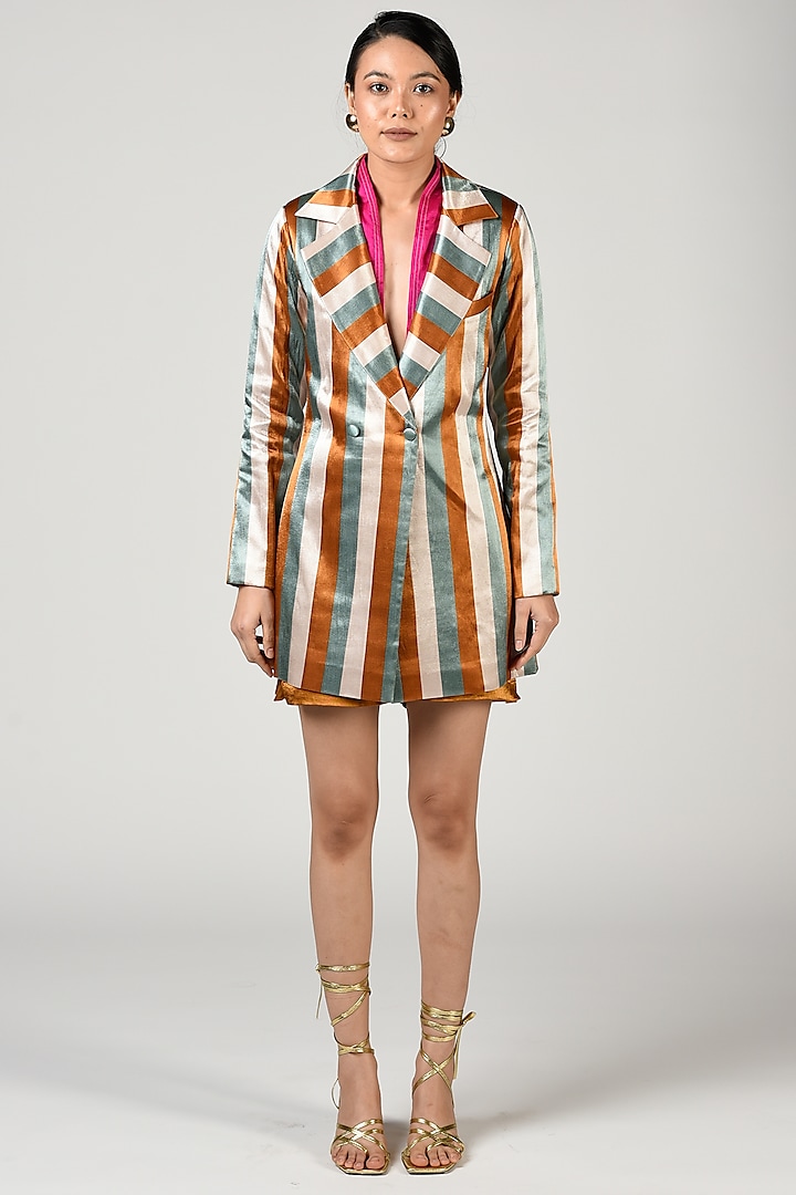 Multi-Colored Striped Paneled Blazer With Shorts by Twinkle Hanspal