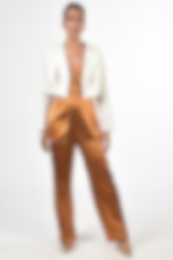 Brown Jumpsuit With White Trench Coat by Twinkle Hanspal