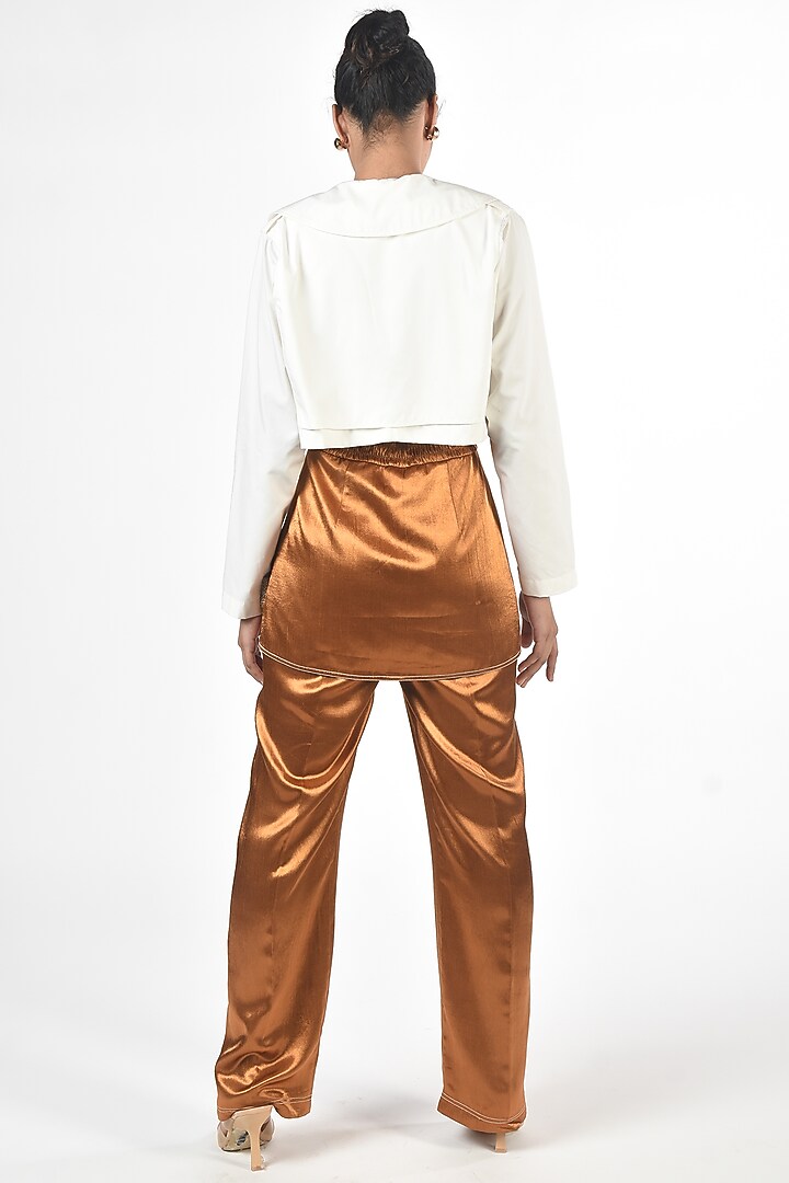 Brown Jumpsuit With White Trench Coat by Twinkle Hanspal at Pernia's Pop Up Shop