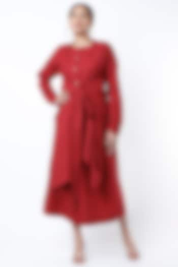 Cadmium Red Cotton Poplin Midi Dress by Twinkle Hanspal at Pernia's Pop Up Shop