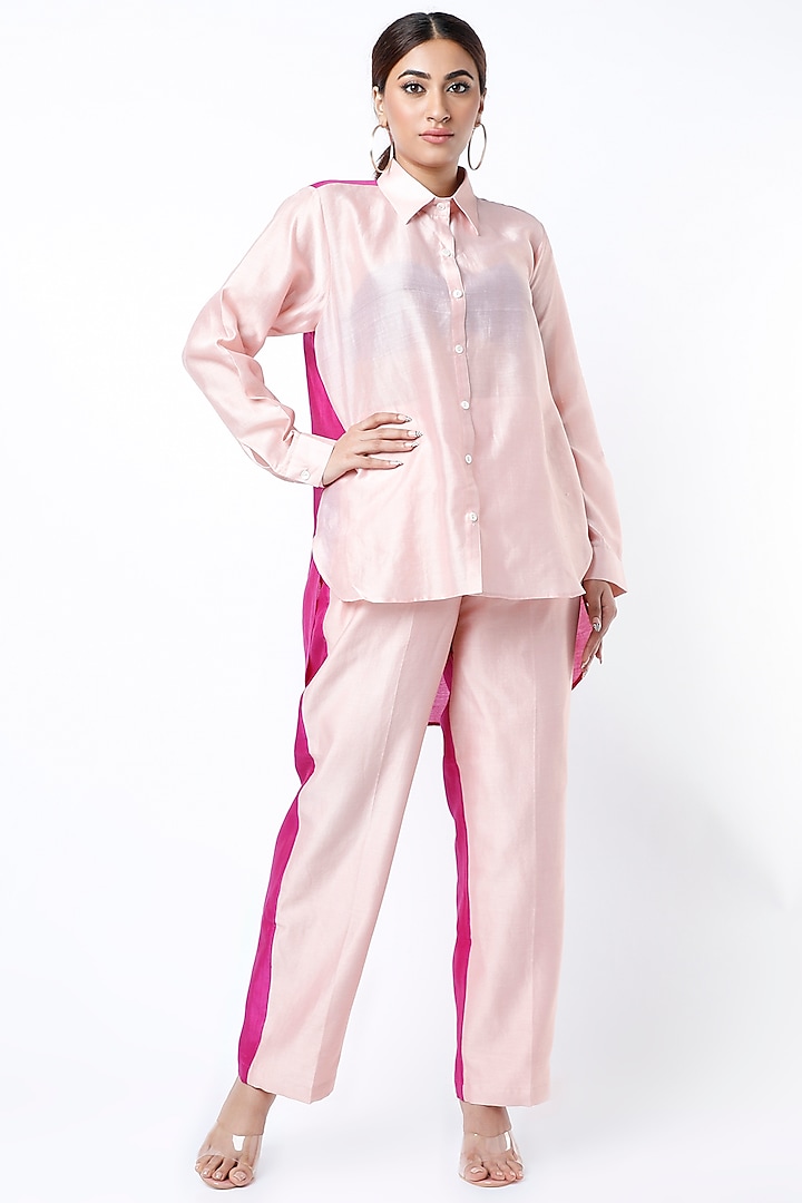 Baby Pink Color Blocked Pant Set by Twinkle Hanspal
