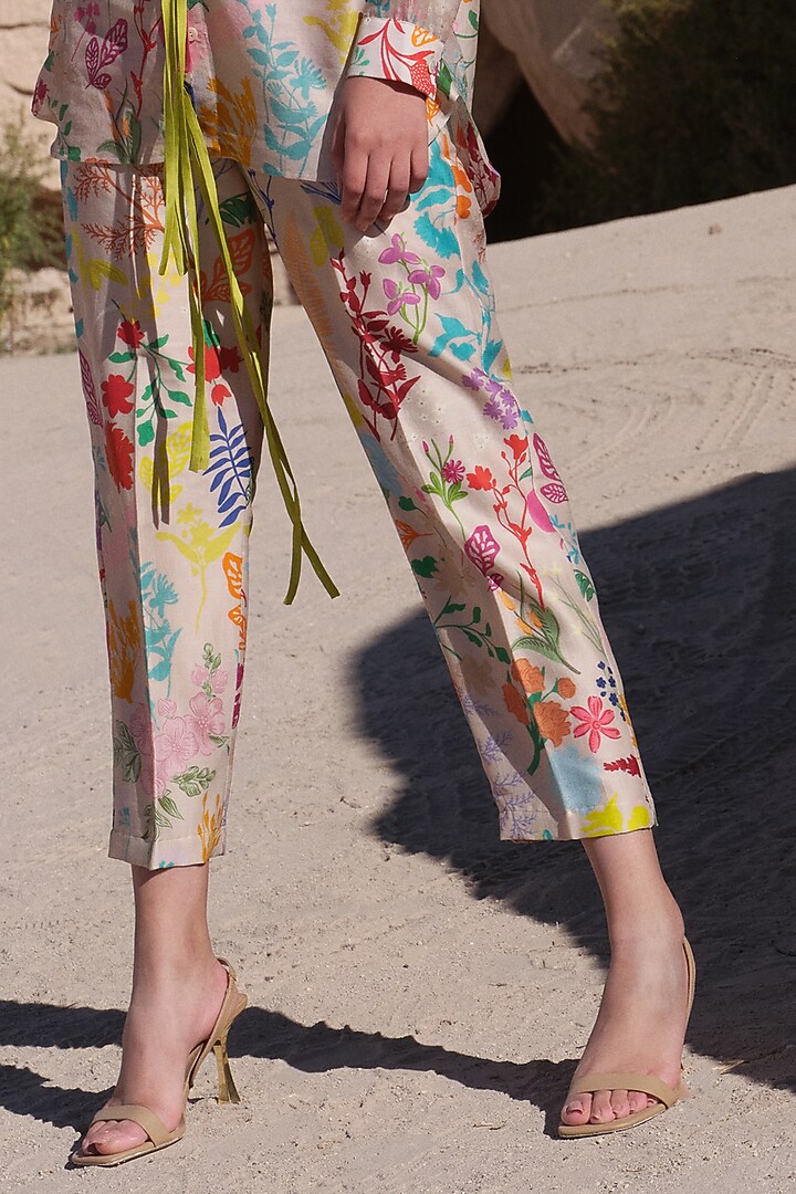 Multi-Colored Handloom Chanderi Printed Co-Ord Set by Twinkle Hanspal at Pernia's Pop Up Shop