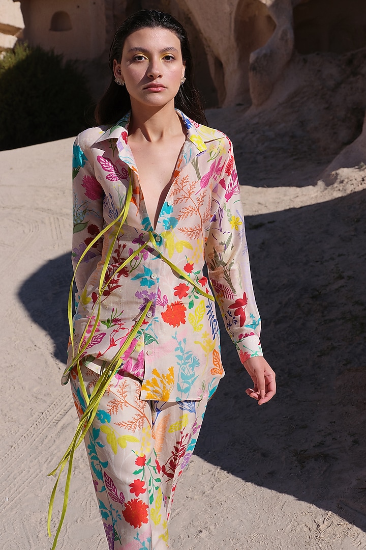 Multi-Colored Handloom Chanderi Printed Co-Ord Set by Twinkle Hanspal at Pernia's Pop Up Shop