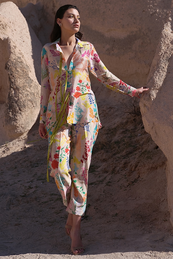 Multi-Colored Handloom Chanderi Printed Co-Ord Set by Twinkle Hanspal at Pernia's Pop Up Shop