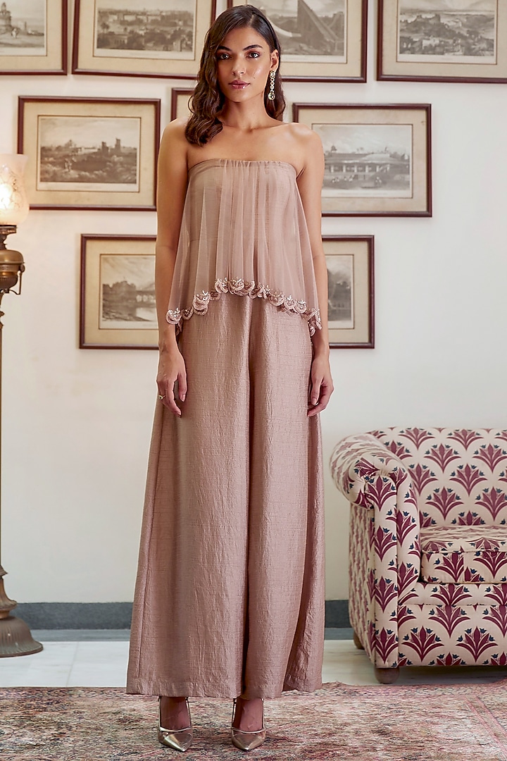Rose Gold Hand Embroidered Jumpsuit by Twinkle Hanspal