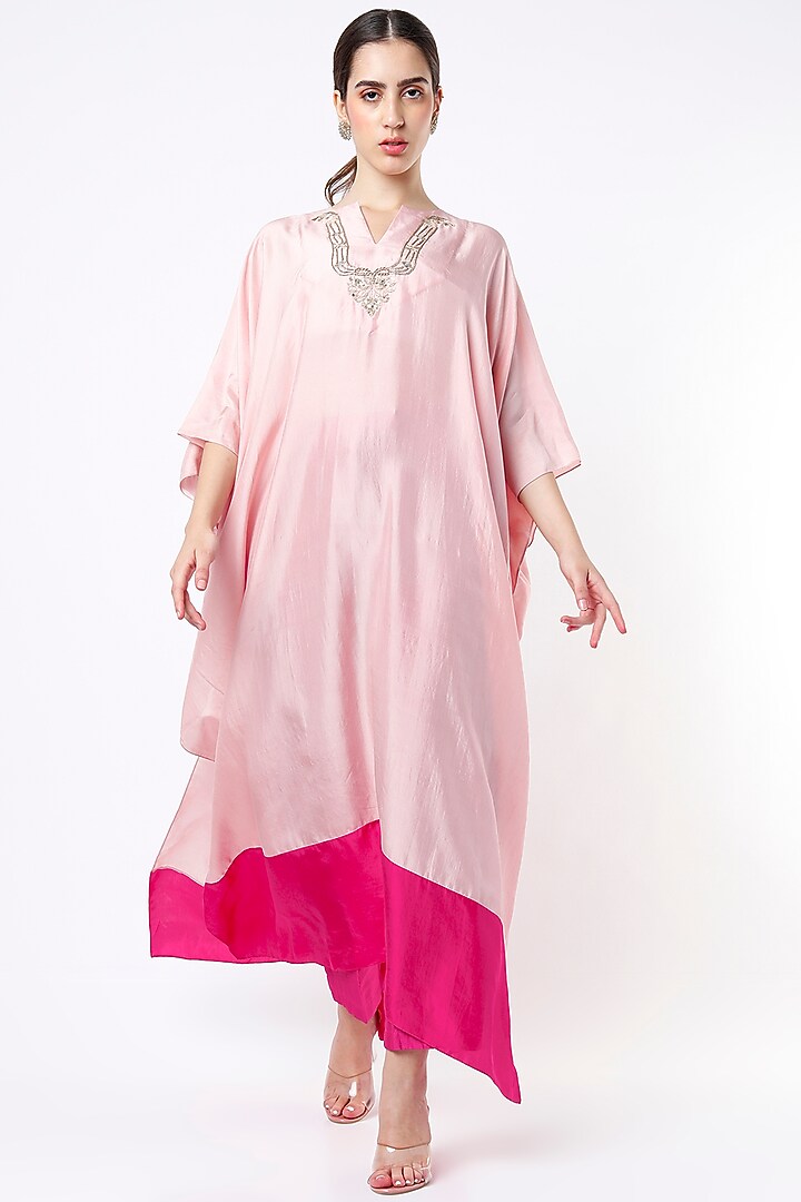 Blush Pink Embroidered Kaftan Set by Twinkle Hanspal at Pernia's Pop Up Shop