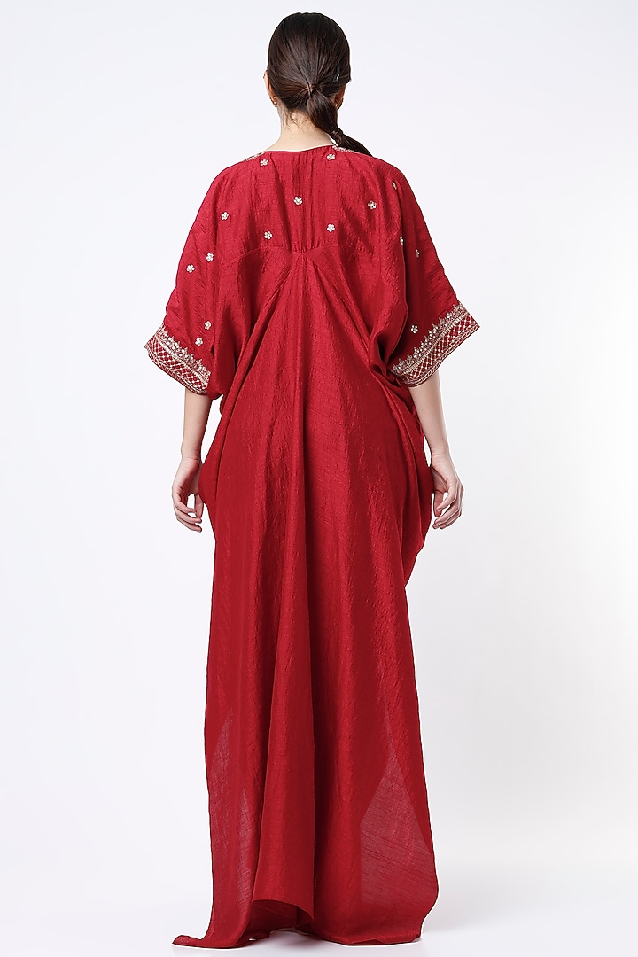 Red Hand Embroidered Kaftan by Twinkle Hanspal at Pernia's Pop Up Shop