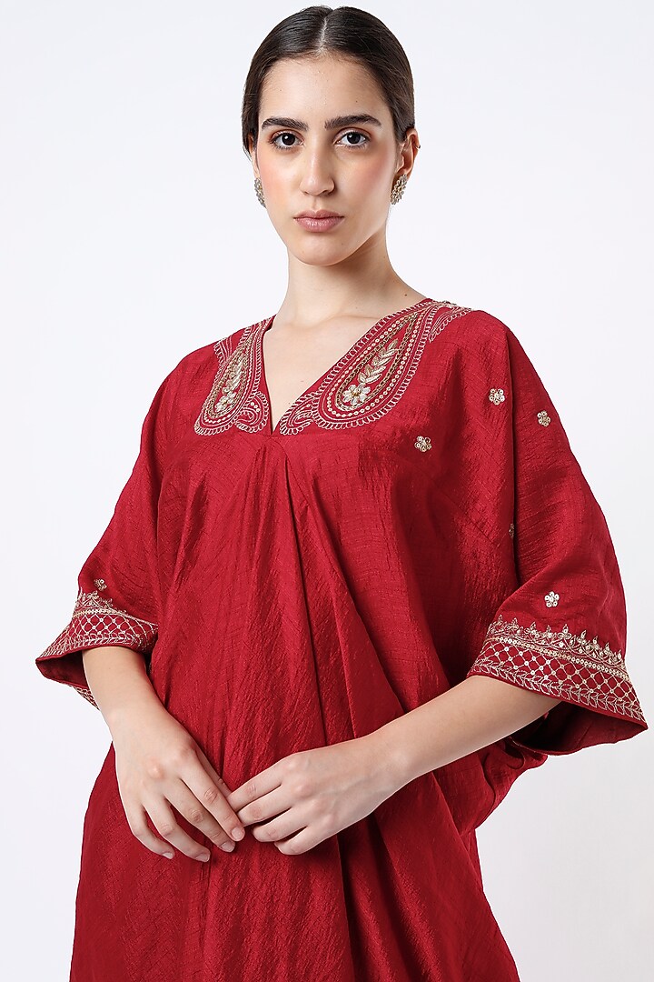 Red Hand Embroidered Kaftan by Twinkle Hanspal at Pernia's Pop Up Shop