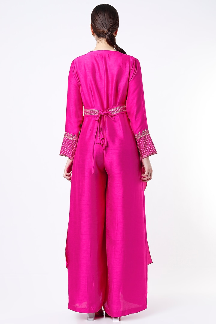 Fuchsia Hand Embroidered Draped Jumpsuit by Twinkle Hanspal at Pernia's Pop Up Shop