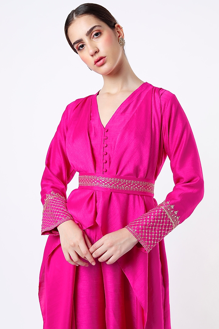 Fuchsia Hand Embroidered Draped Jumpsuit by Twinkle Hanspal at Pernia's Pop Up Shop