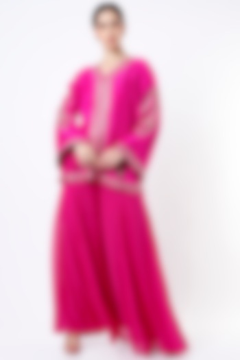 Fuchsia Satin Slub Sharara Set by Twinkle Hanspal