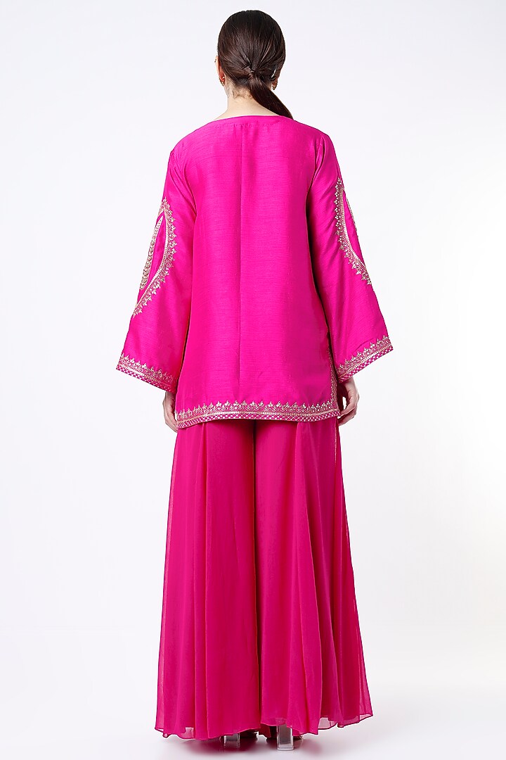 Fuchsia Satin Slub Wedding Sharara Set by Twinkle Hanspal at Pernia's Pop Up Shop