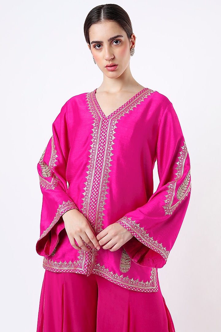 Fuchsia Satin Slub Wedding Sharara Set by Twinkle Hanspal at Pernia's Pop Up Shop