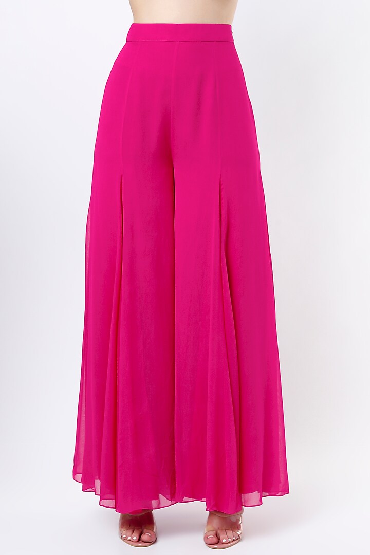 Fuchsia Satin Slub Wedding Sharara Set by Twinkle Hanspal at Pernia's Pop Up Shop