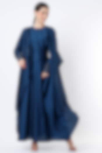 Midnight Blue Draped Wedding Anarkali by Twinkle Hanspal at Pernia's Pop Up Shop