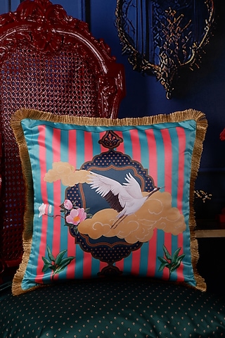 Multi-Colored Satin Tropical Printed Cushion Cover by The White Ink Decor