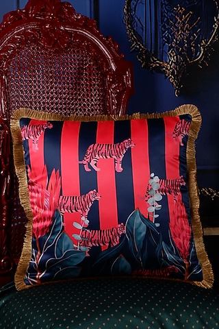 Multi-Colored Satin Tropical Printed Cushion Cover by The White Ink Decor