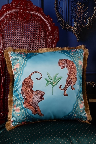 Multi-Colored Satin Tropical Printed Cushion Cover by The White Ink Decor