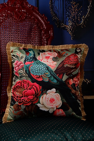 Multi-Colored Satin Tropical Printed Cushion Cover by The White Ink Decor