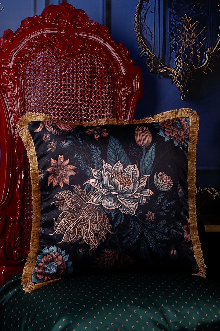 Multi-Colored Satin Floral Printed Cushion Cover by The White Ink Decor at Pernia's Pop Up Shop