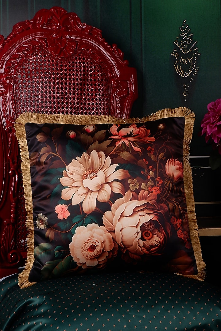 Multi-Colored Satin Floral Printed Cushion Cover by The White Ink Decor at Pernia's Pop Up Shop