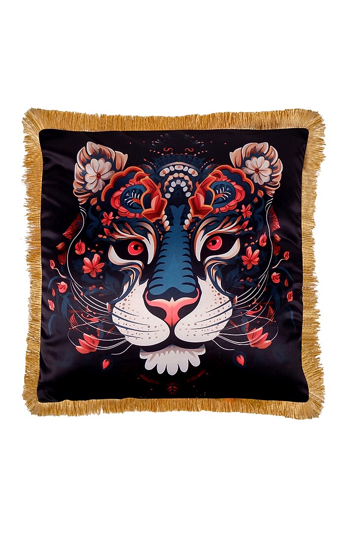 Multi-Colored Satin Lion Face Printed Cushion Cover by The White Ink Decor at Pernia's Pop Up Shop