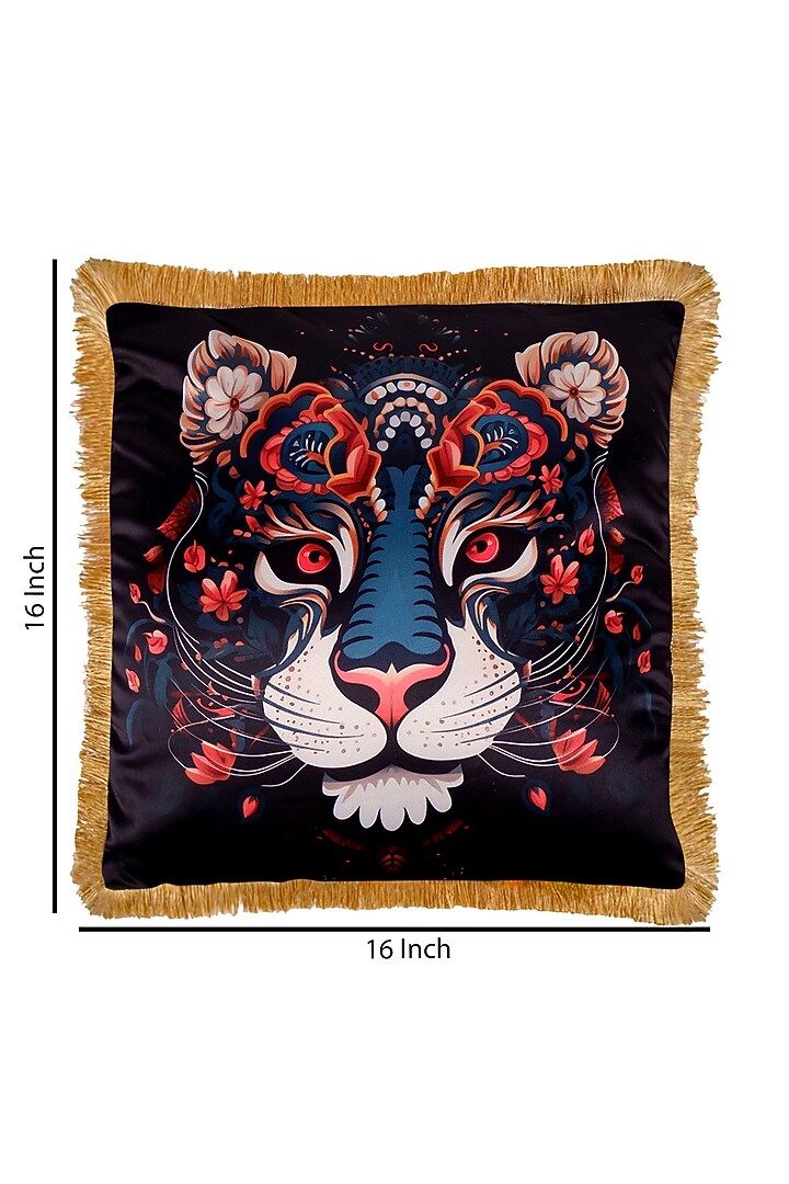 Multi-Colored Satin Lion Face Printed Cushion Cover by The White Ink Decor at Pernia's Pop Up Shop