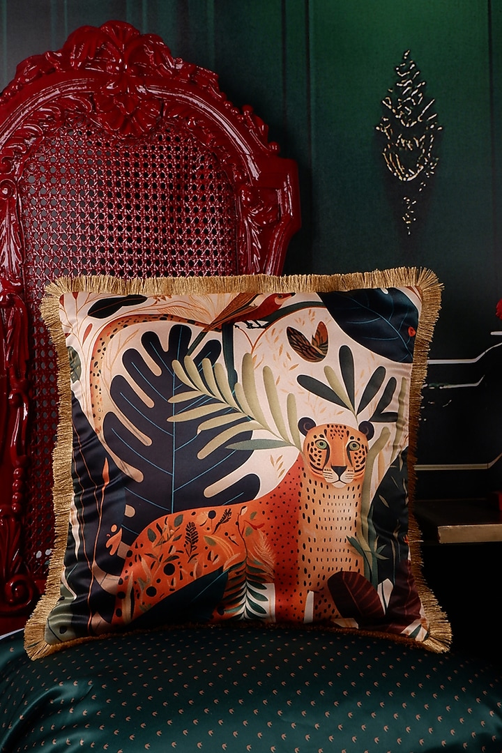 Multi-Colored Satin Tiger Printed Cushion Cover by The White Ink Decor at Pernia's Pop Up Shop