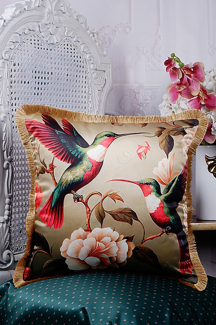 Multi-Colored Satin Animal Printed Cushion Cover by The White Ink Decor