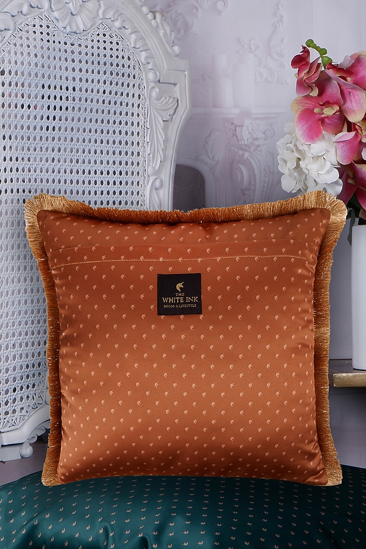 Blue & Gold Satin Motif Printed Cushion Cover by The White Ink Decor at Pernia's Pop Up Shop