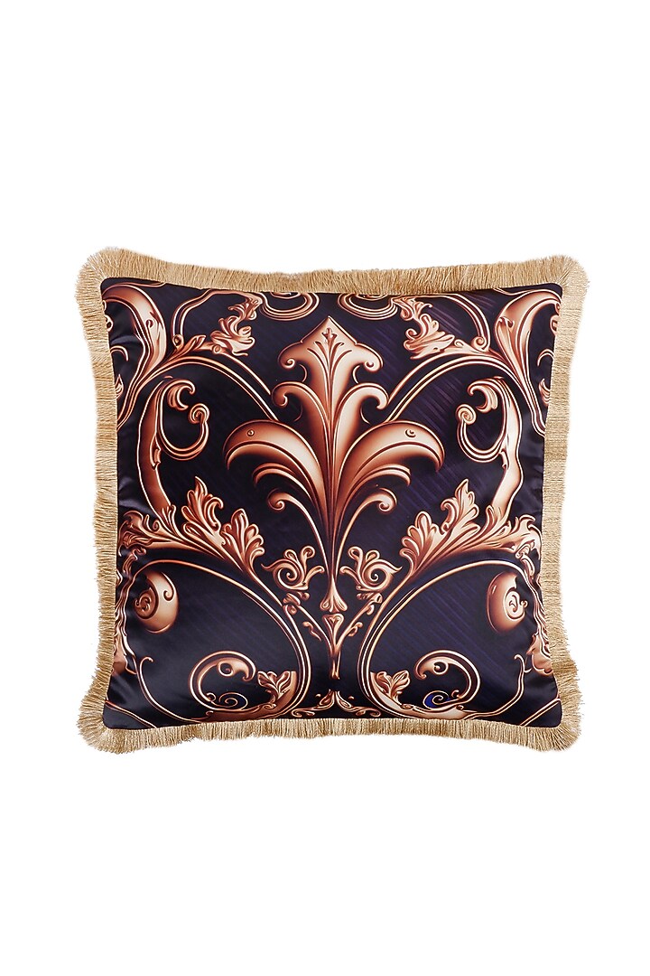 Blue & Gold Satin Motif Printed Cushion Cover by The White Ink Decor at Pernia's Pop Up Shop