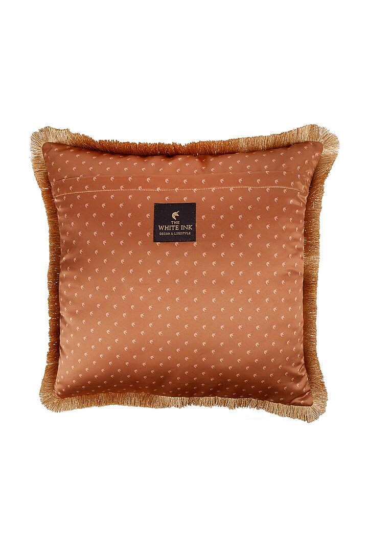 Blue & Gold Satin Motif Printed Cushion Cover by The White Ink Decor at Pernia's Pop Up Shop