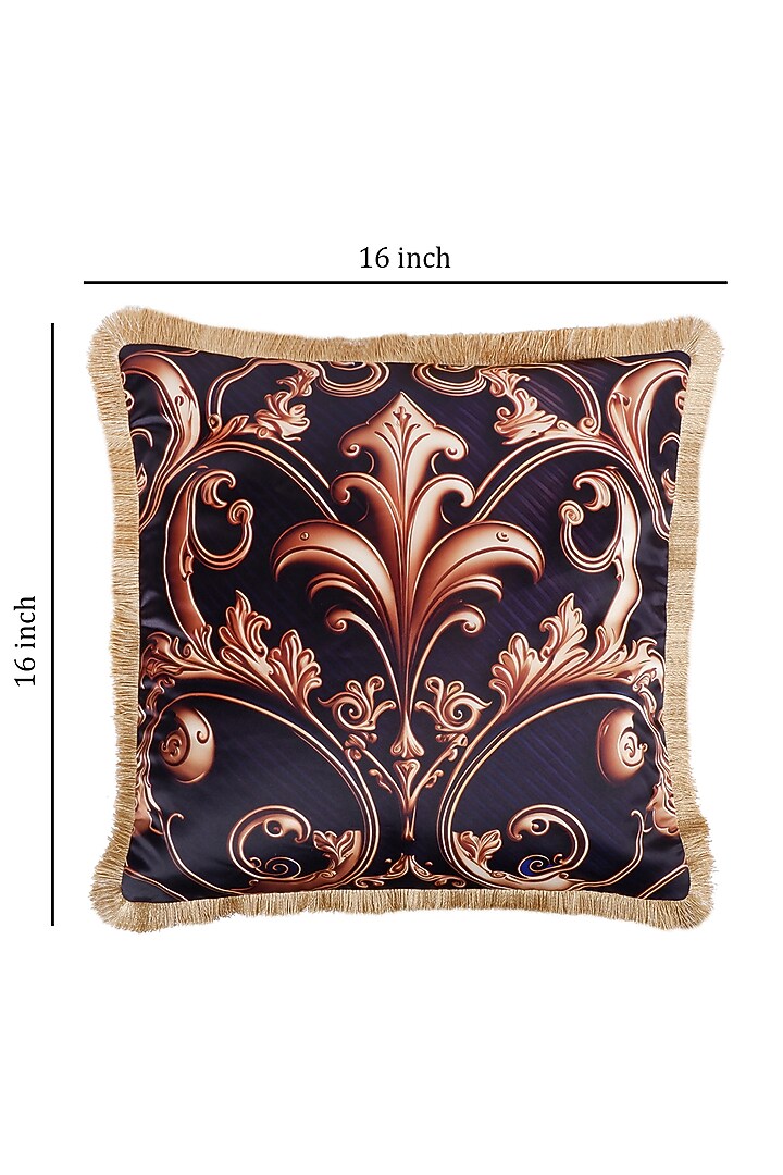 Blue & Gold Satin Motif Printed Cushion Cover by The White Ink Decor at Pernia's Pop Up Shop