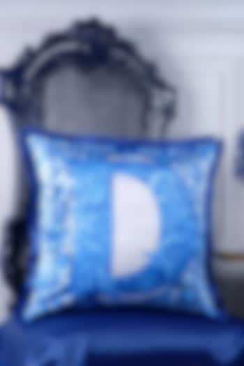 Royal Blue Satin Printed Cushion Cover by The White Ink Decor at Pernia's Pop Up Shop