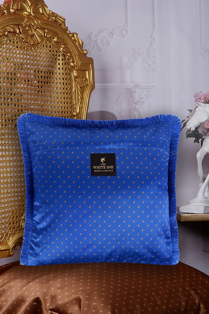 Royal Blue Satin Printed Cushion Cover by The White Ink Decor at Pernia's Pop Up Shop