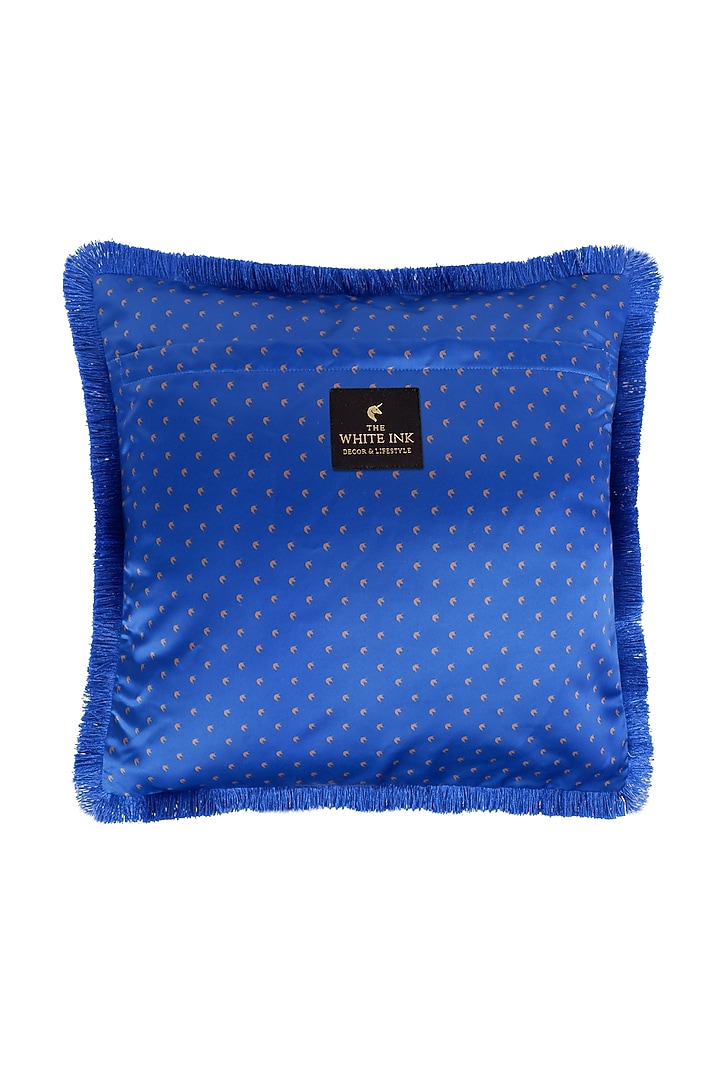 Royal Blue Satin Printed Cushion Cover by The White Ink Decor at Pernia's Pop Up Shop