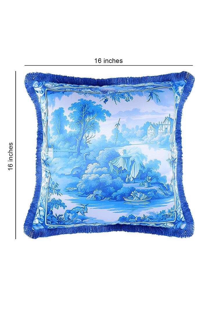 Royal Blue Satin Printed Cushion Cover by The White Ink Decor at Pernia's Pop Up Shop