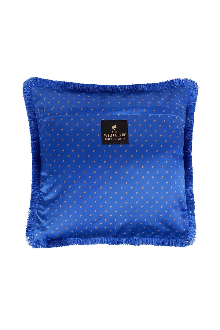 Indigo Blue Satin Motif Printed Cushion Cover by The White Ink Decor at Pernia's Pop Up Shop