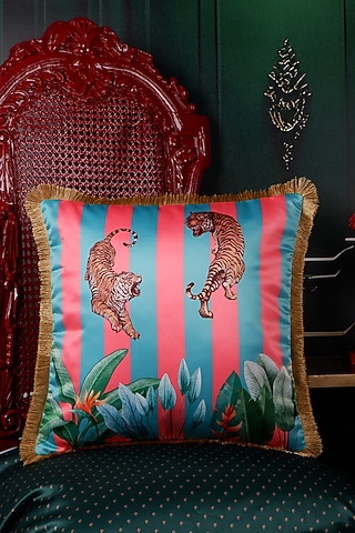 Multi-Colored Satin Tropical Printed Cushion Covers (Set of 5) by The White Ink Decor