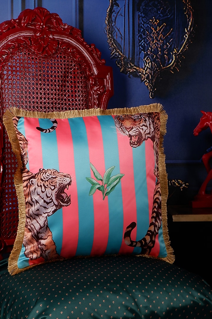 Multi-Colored Satin Tropical Printed Cushion Covers (Set of 5) by The White Ink Decor at Pernia's Pop Up Shop