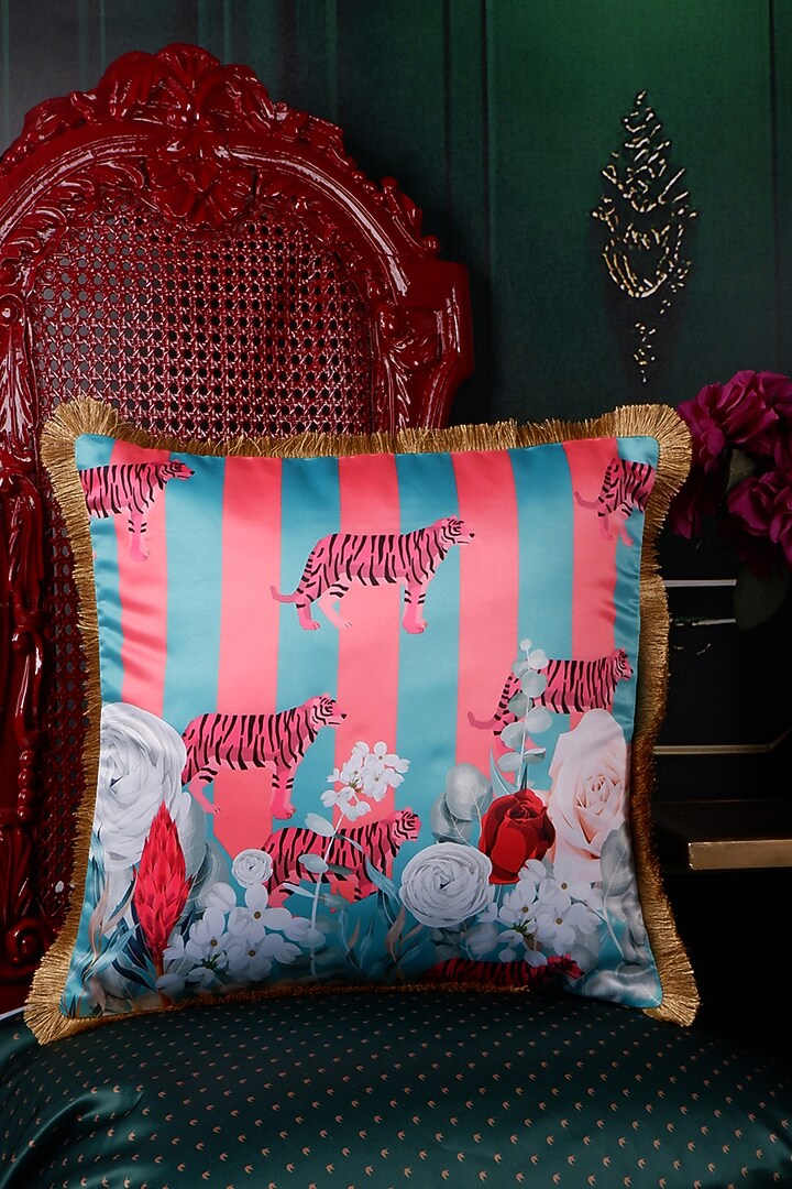 Multi-Colored Satin Tropical Printed Cushion Covers (Set of 5) by The White Ink Decor at Pernia's Pop Up Shop