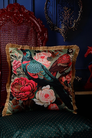 Multi-Colored Satin Tropical Printed Cushion Covers (Set of 5) by The White Ink Decor