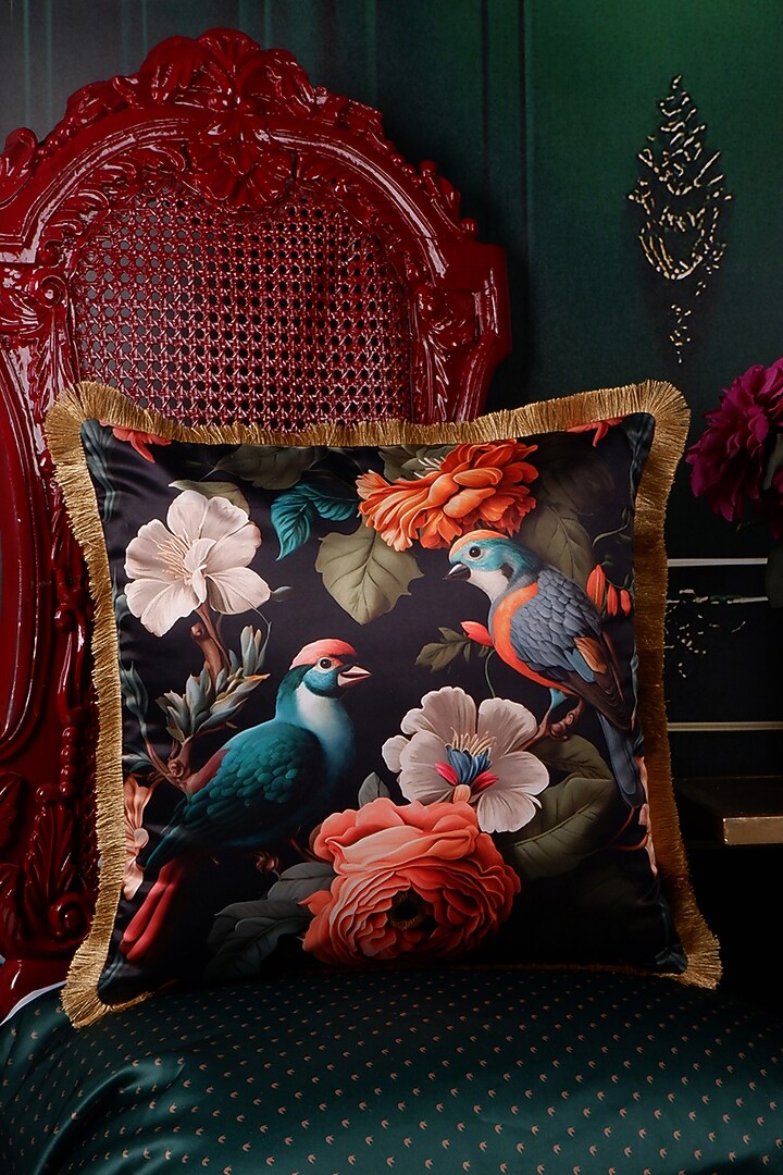 Multi-Colored Satin Tropical Printed Cushion Covers (Set of 5) by The White Ink Decor at Pernia's Pop Up Shop