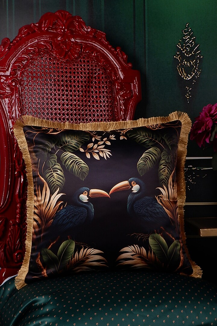 Multi-Colored Satin Tropical Printed Cushion Covers (Set of 5) by The White Ink Decor at Pernia's Pop Up Shop