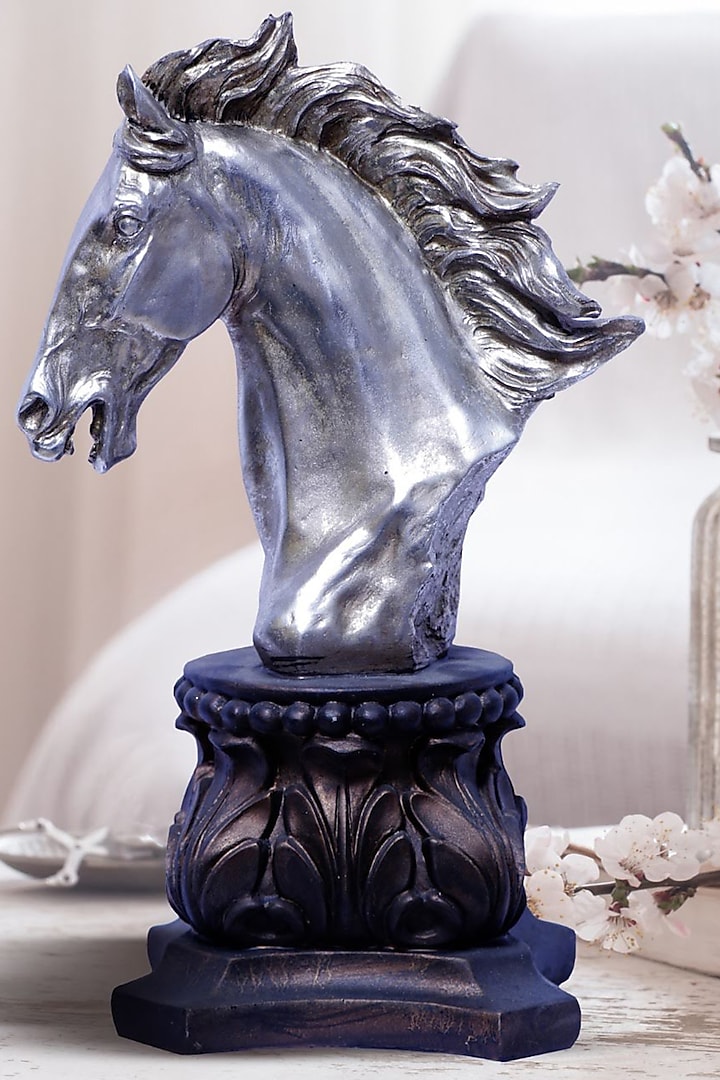 Silver Polyresin Sterling Stallion Showpiece by The White Ink Decor