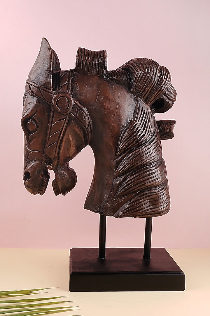 Brown Polyresin Wooden Finish Antique Horse by The White Ink Decor at Pernia's Pop Up Shop